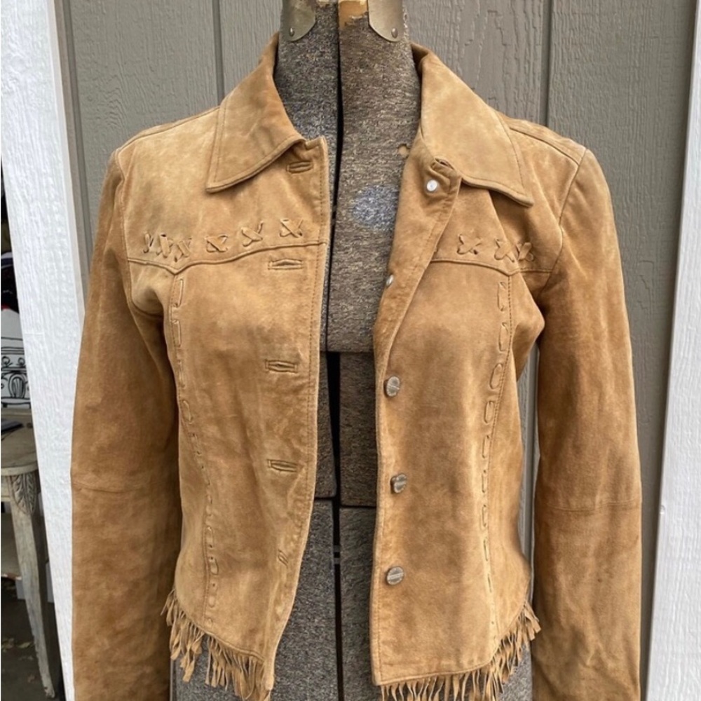 Western style tan suede leather jacket size small excellent condition